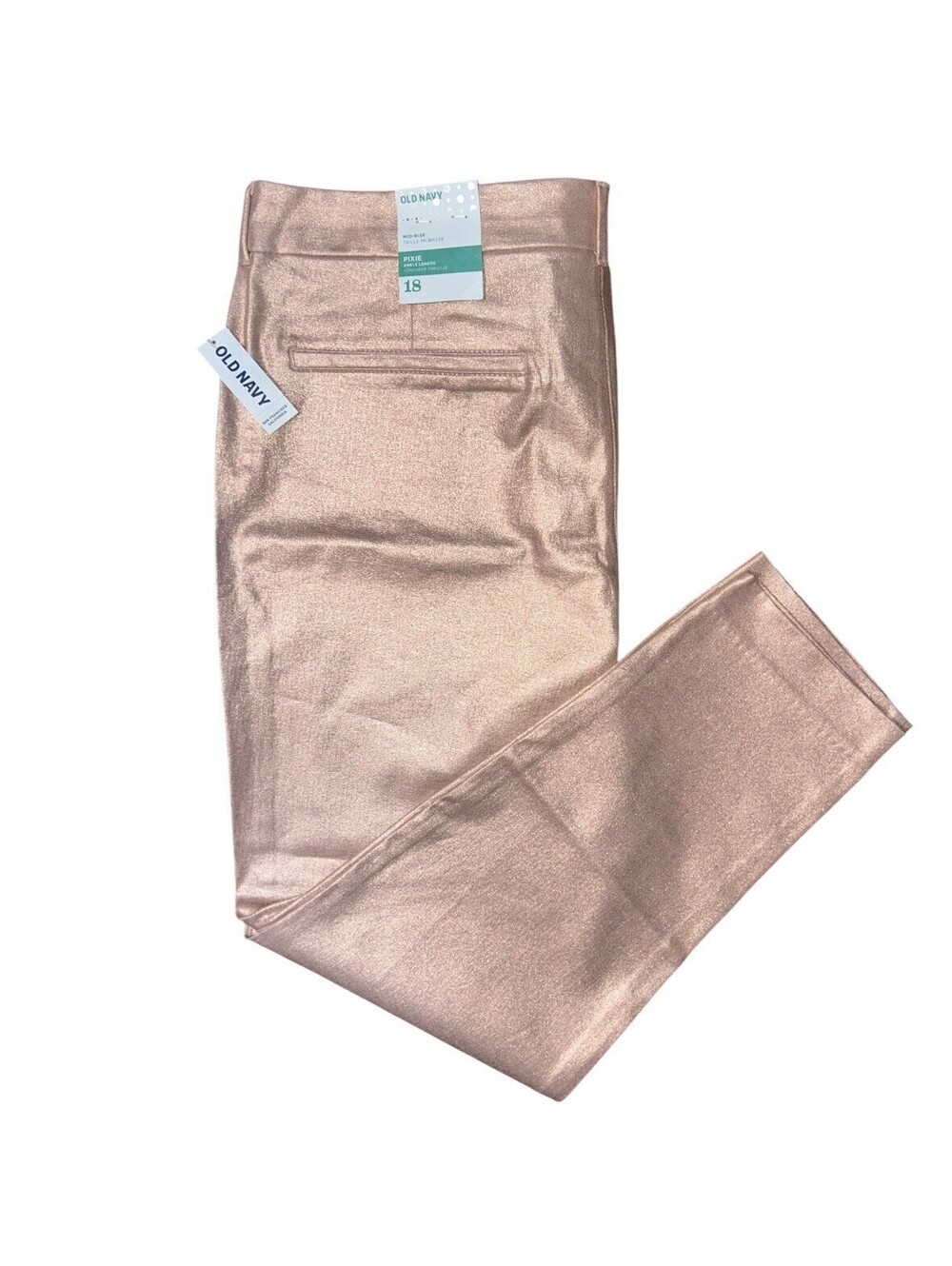 Old Navy Pixie Pants Womens 18 Rose Gold Metallic Coated Mid Rise Ankle NWT
